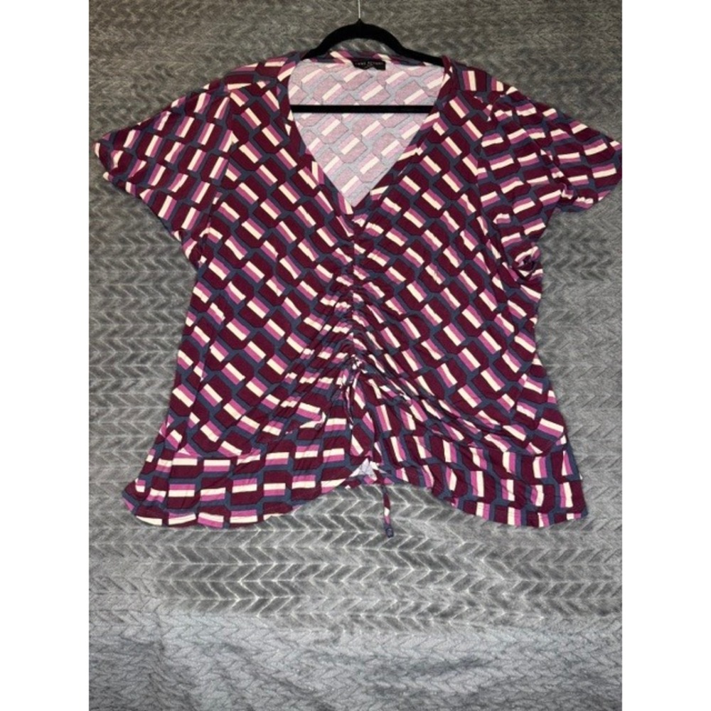 Lane Bryant Womens  Print Cinched Front V-Neck Short Sleeve Blouse Top 0028